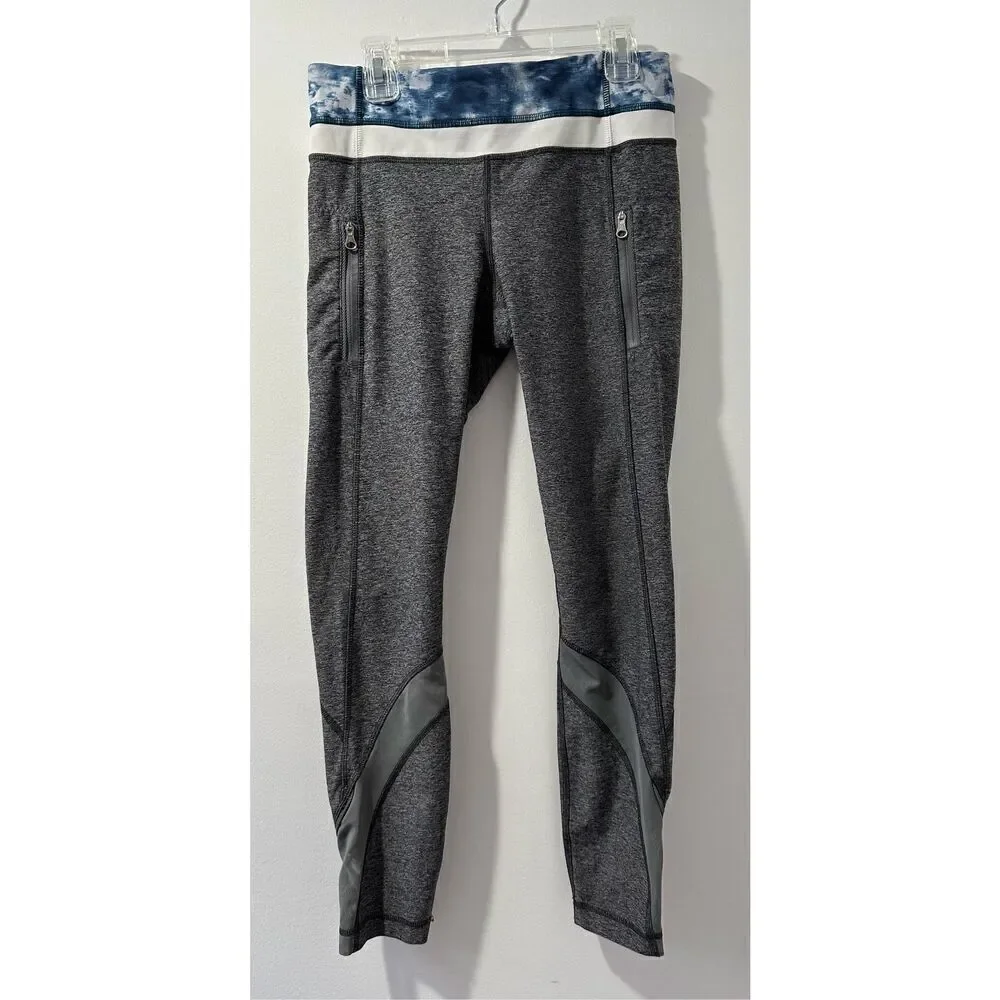 Lululemon women’s gray leggings side zip up pockets mesh size 6/28. #16-1596